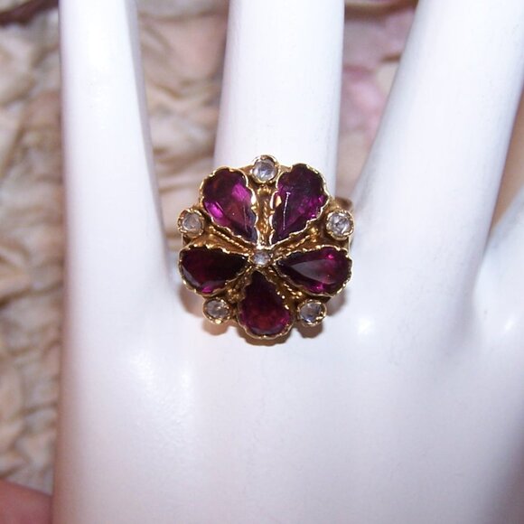 Victorian Georgian Revival 14K Gold 5.15CT TW Amethyst Rose Cut Diamond Ring - Picture 2 of 10